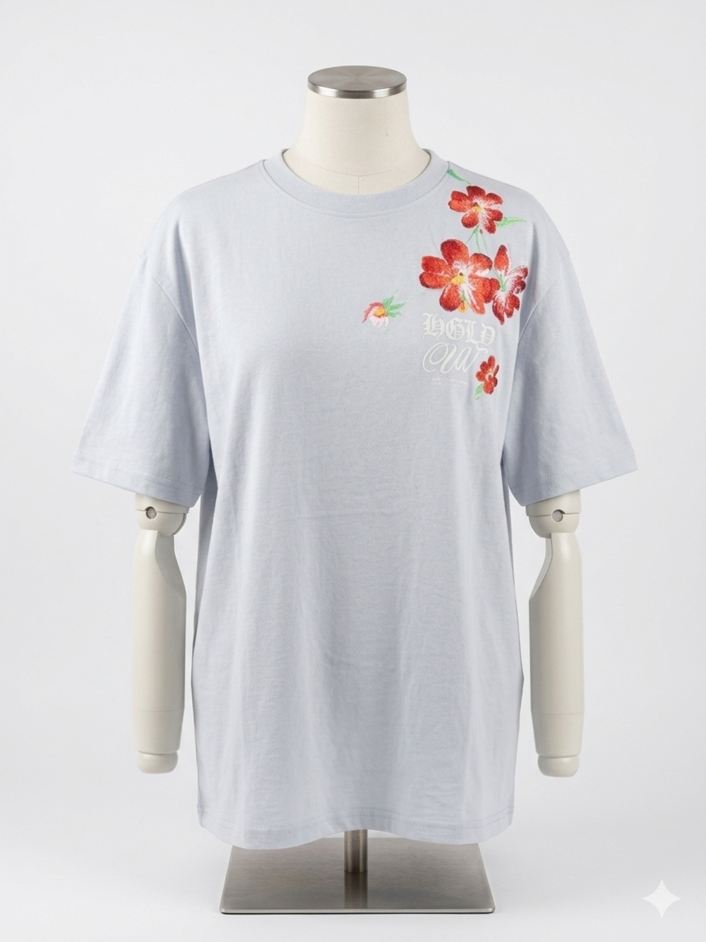 Women's Highly Undrtd Light Blue Floral Oversized Streetwear Tee | MSRP $45